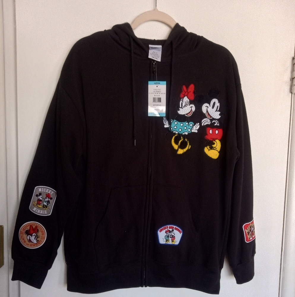 Disney Mickey and Minnie Black Hoodie Size Large New With Tag